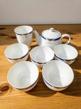 Givenchy White Porcelain Tea Set with Blue and Gold Accents